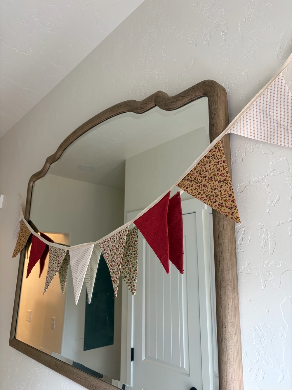 Handmade Festive Red and Floral Bunting Garland - Home Holiday Decor